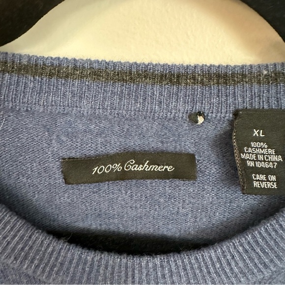 Men’s Long Sleeve Navy Blue 100% Cashmere Ribbed Crewneck Sweater Size XL GUC - Picture 3 of 5